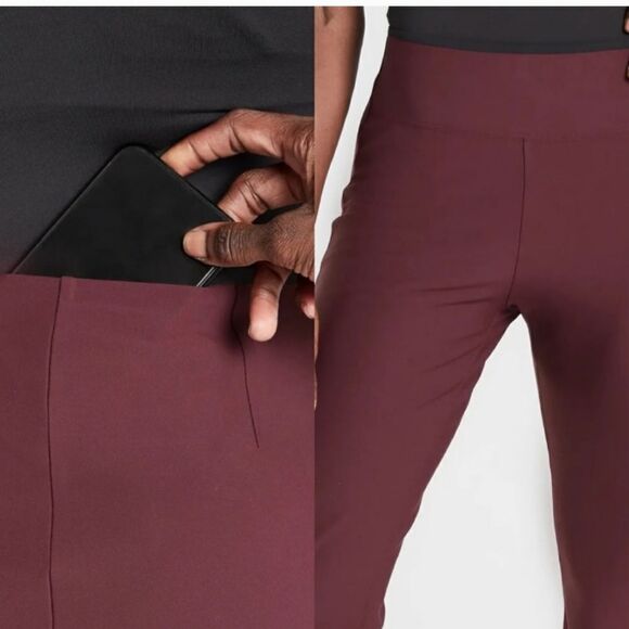 Athleta Interstellar Tight maroon red pants w split leg zip side high rise 2 - Picture 2 of 9